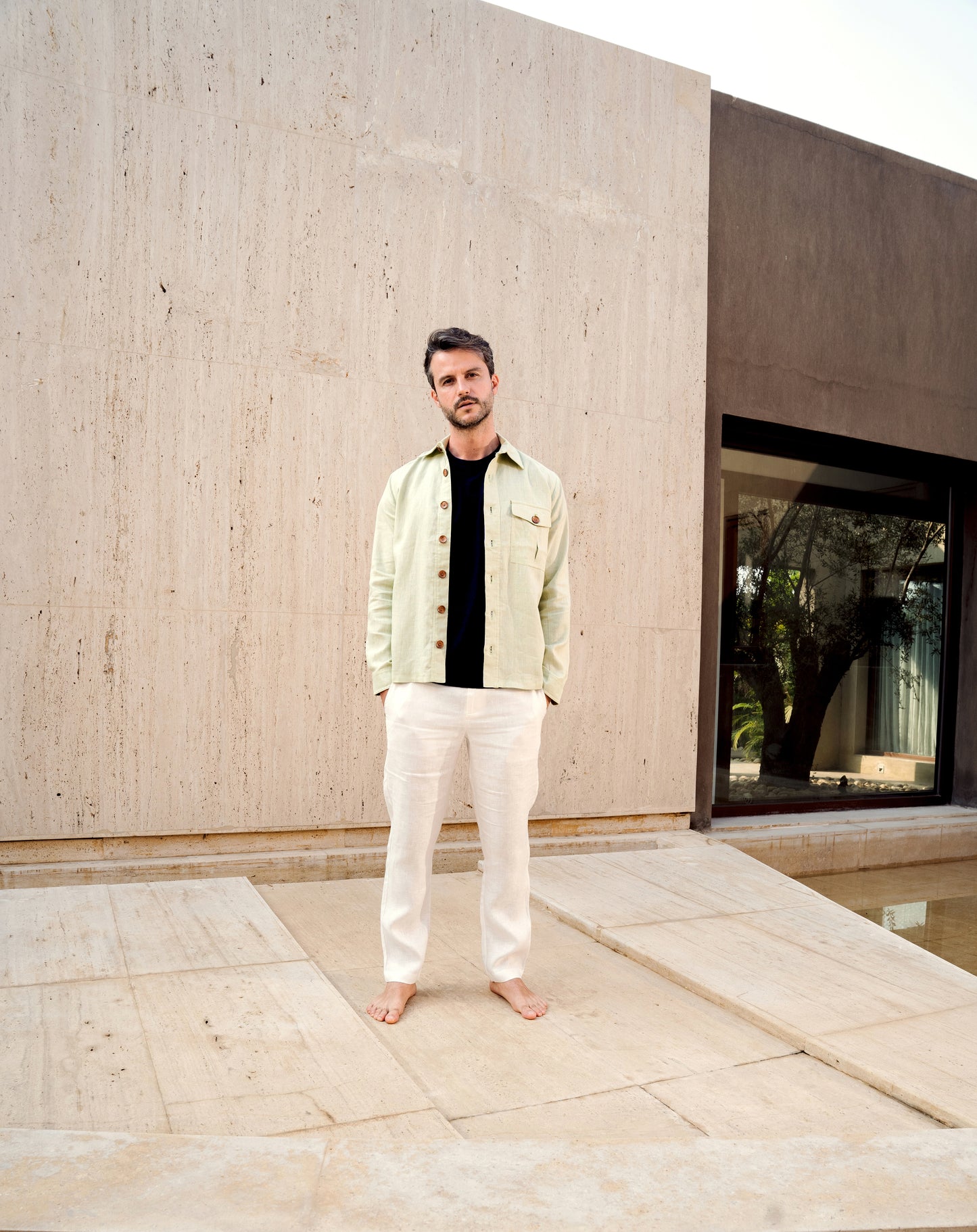 Olive Green Linen Overshirt
