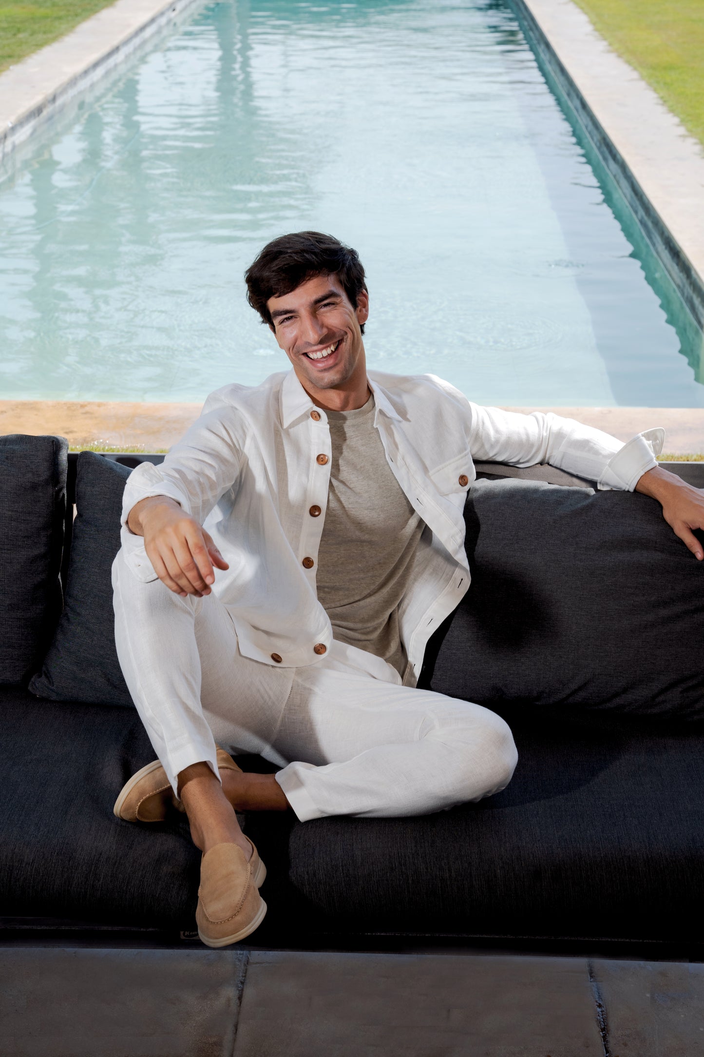 White Linen Herringbone Overshirt