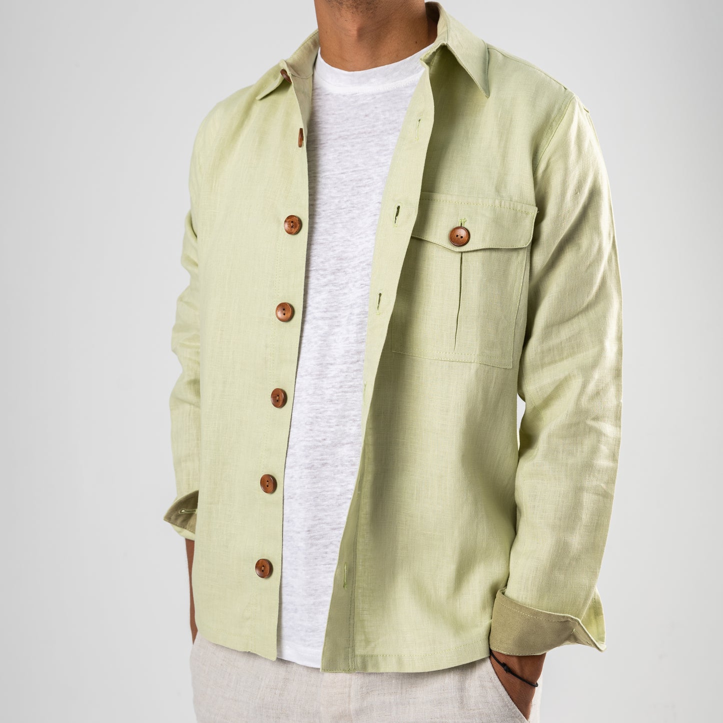 Olive Green Linen Overshirt