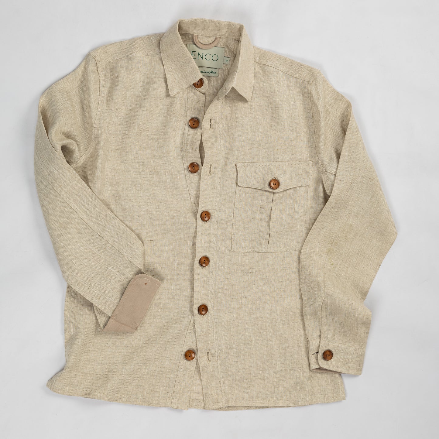 Beige Linen Herringbone Overshirt