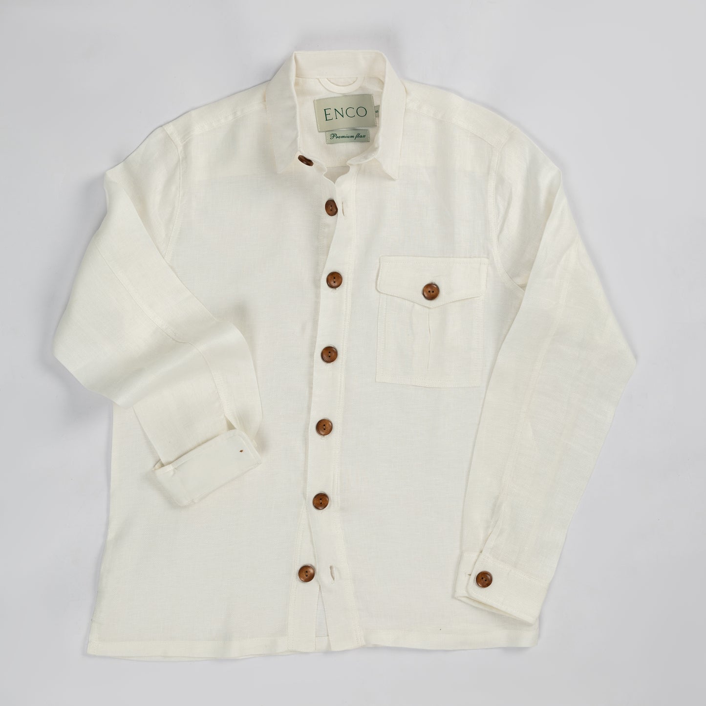 White Linen Herringbone Overshirt