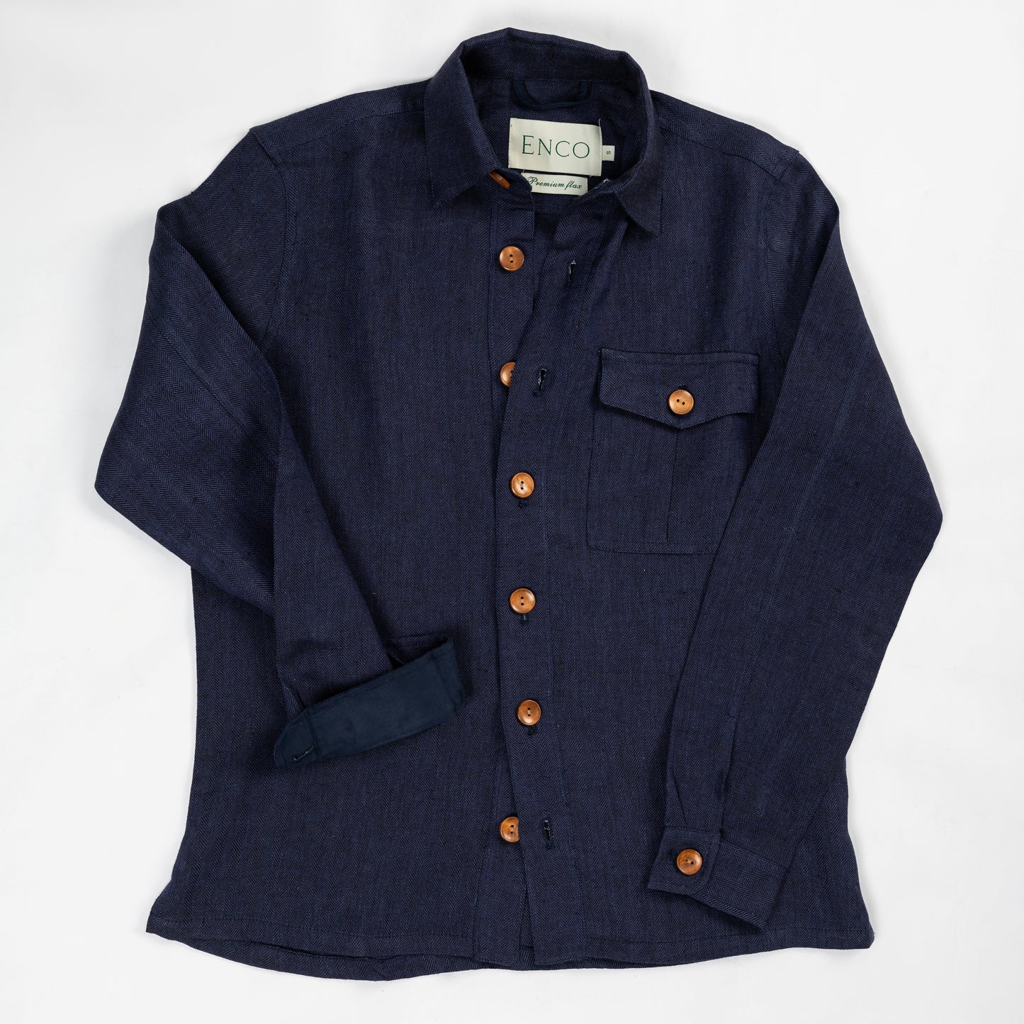 Navy Linen Herringbone Overshirt