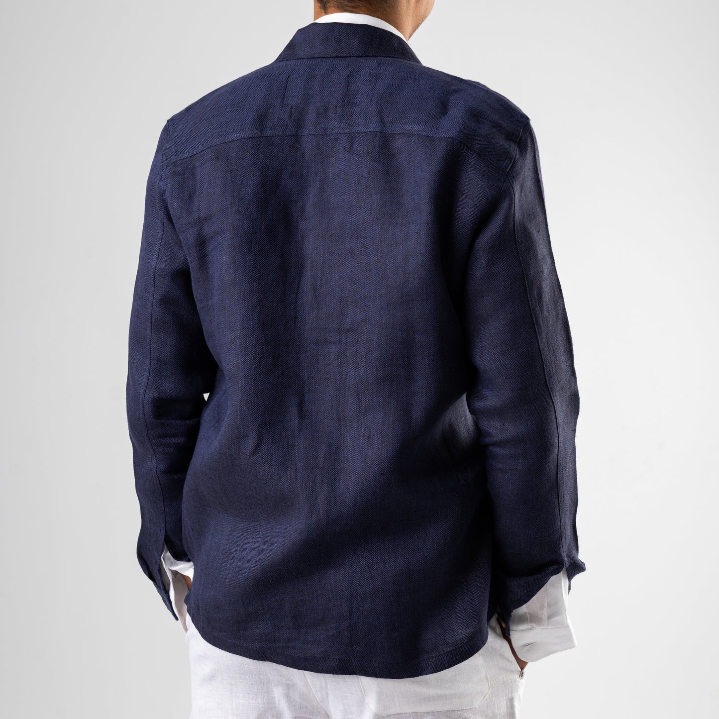 Navy Linen Herringbone Overshirt
