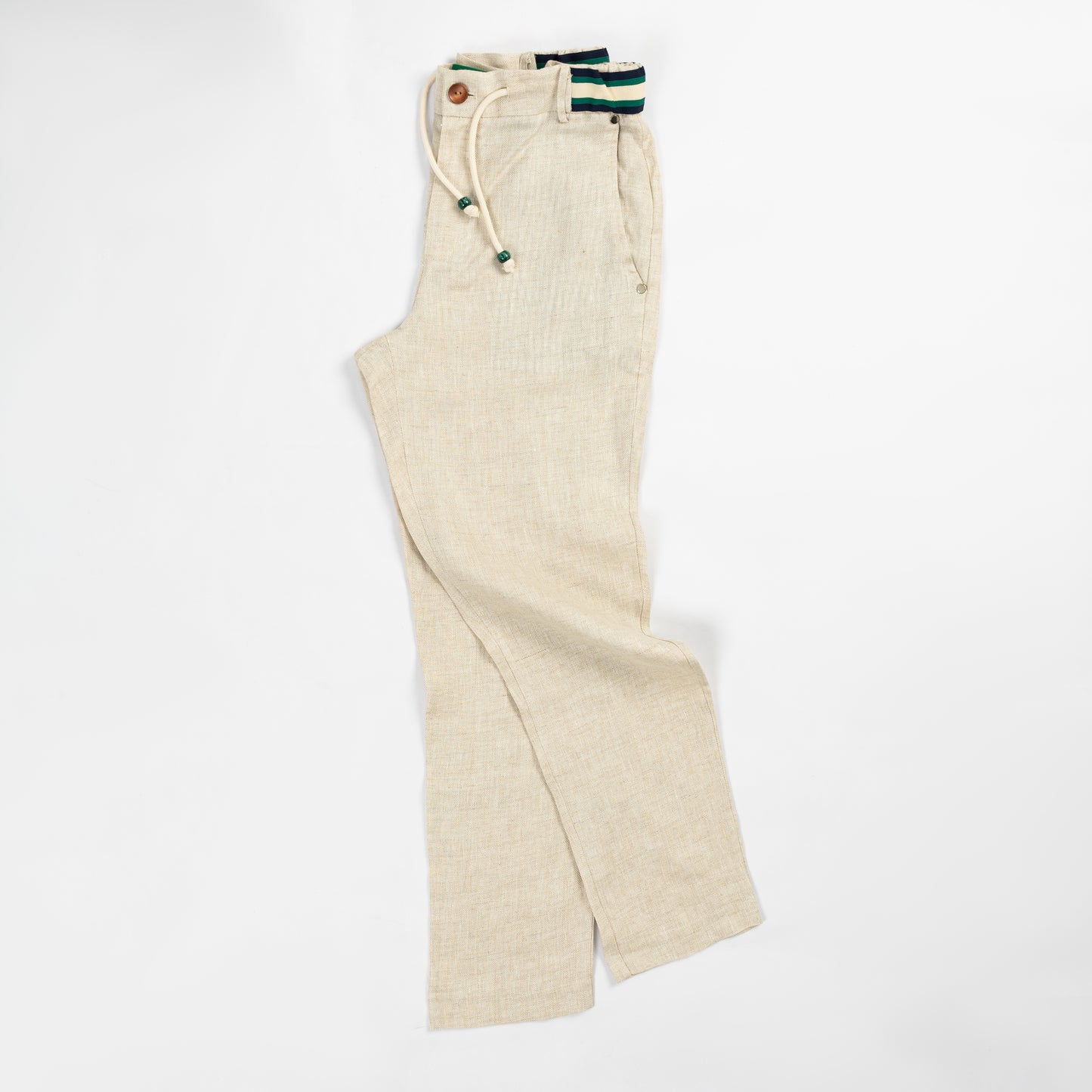 Beige Linen Herringbone Casual Pants