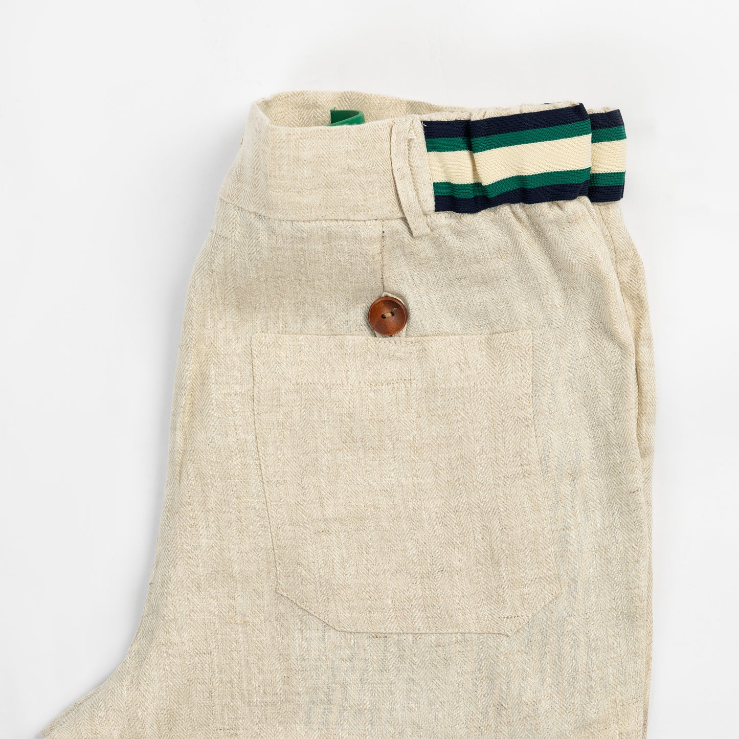 Beige Linen Herringbone Casual Pants