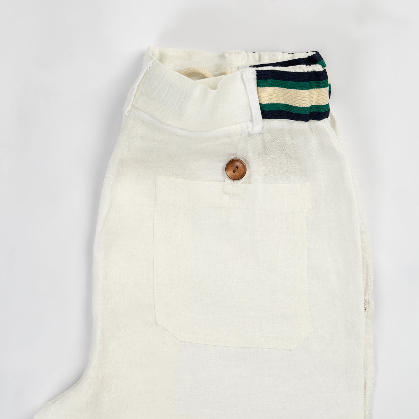 White Linen Herringbone Casual Pants