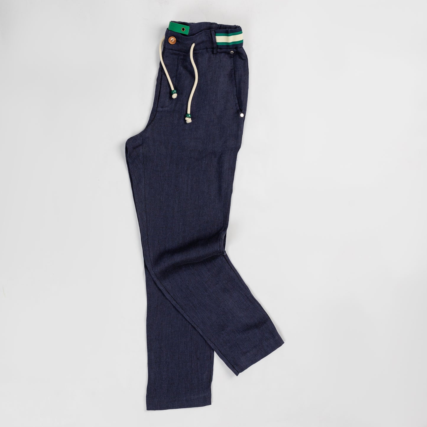 Navy Linen Herringbone Casual Pants