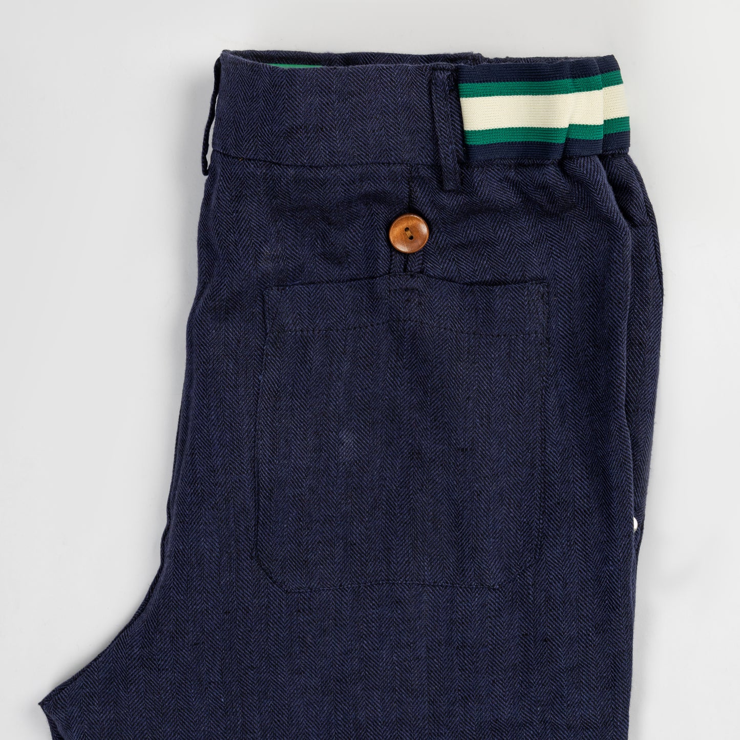 Navy Linen Herringbone Casual Pants