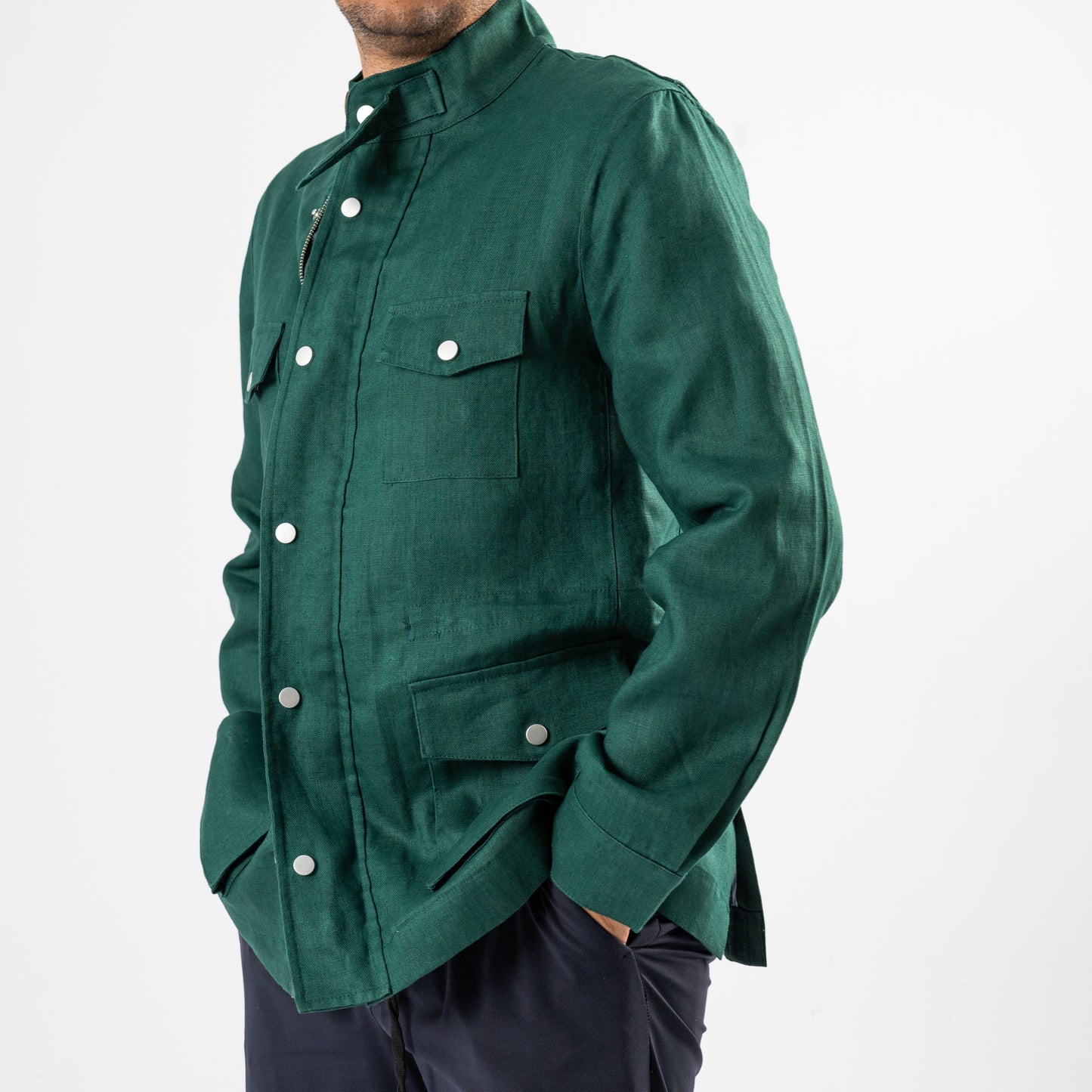 Emerald Green Linen Safari Jacket