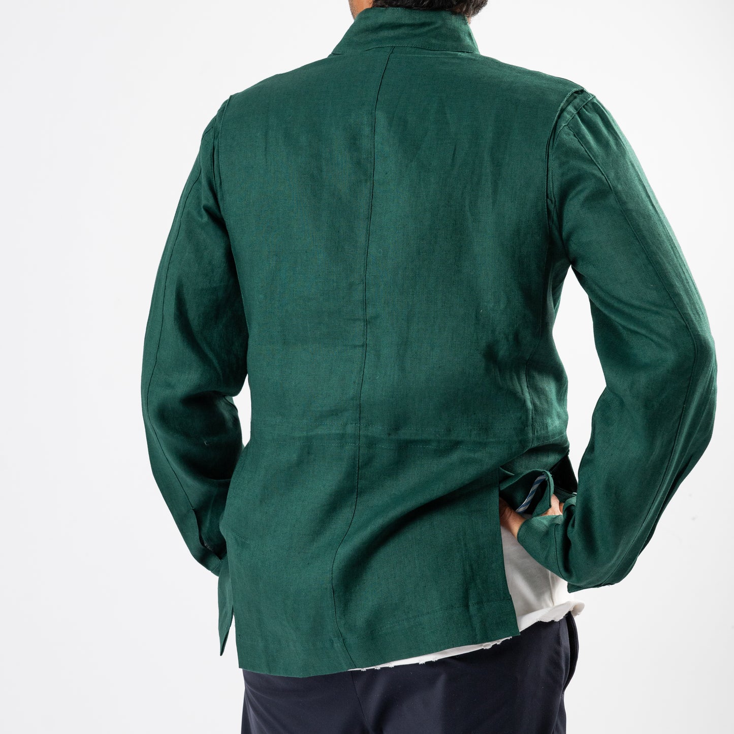 Emerald Green Linen Safari Jacket