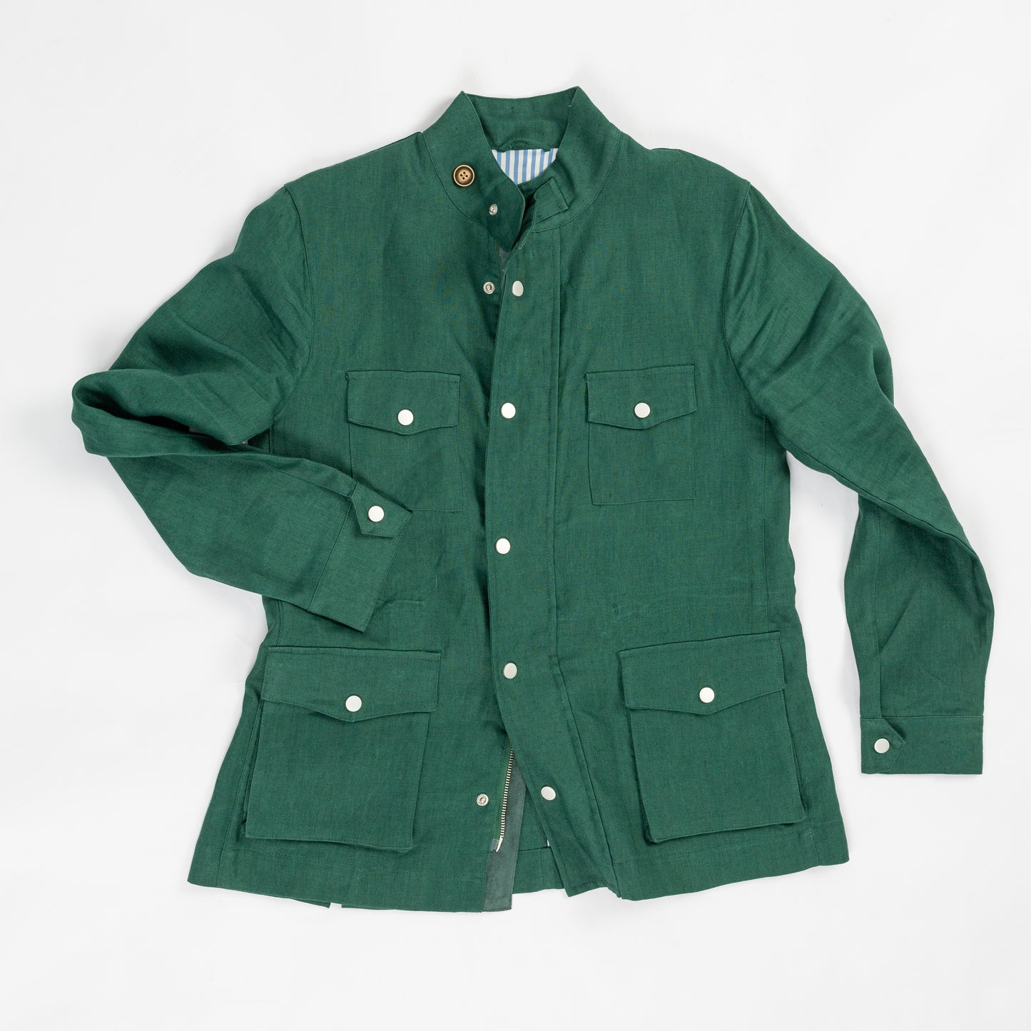Emerald Green Linen Safari Jacket