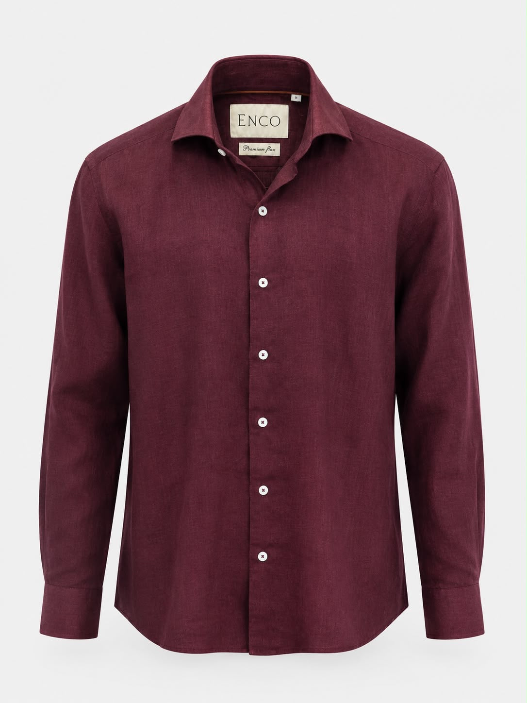 Dried Fig Cut Away Collar Collar Long Sleeve Linen Shirt