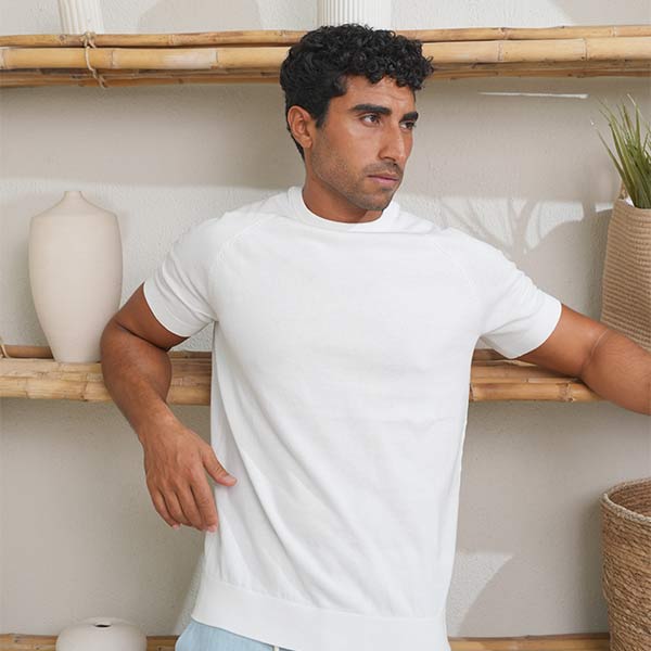 Knitted White Supima Crew Neck