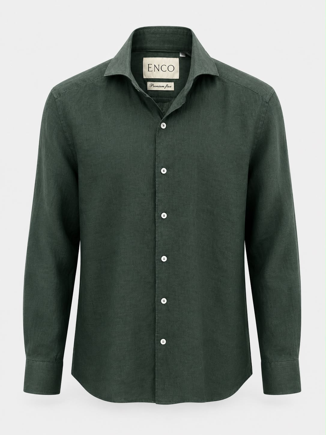 Cedar Green Cut Away Long Collar Sleeve Linen Shirt