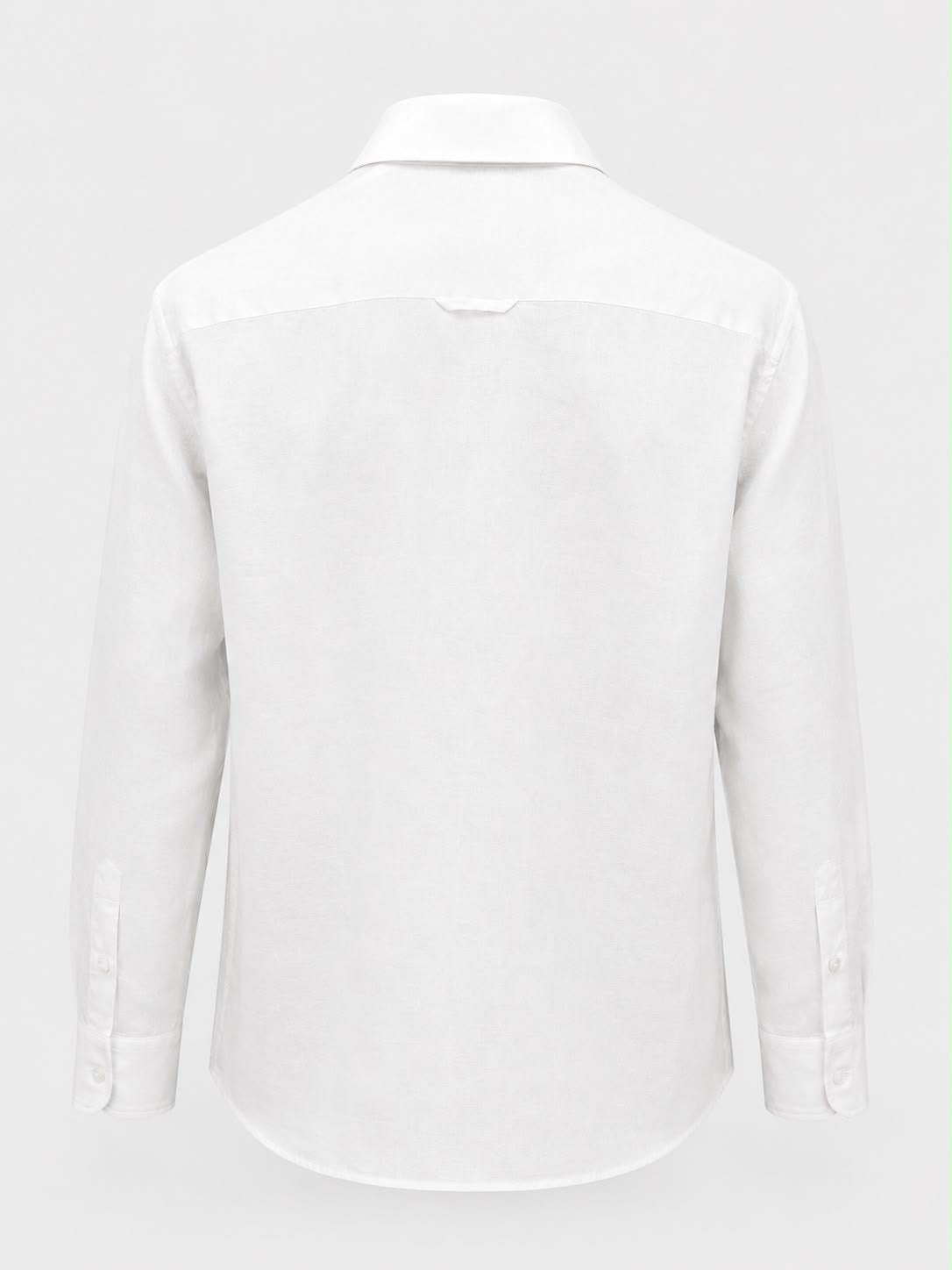 White Cut Away Collar Long Sleeve Linen Shirt