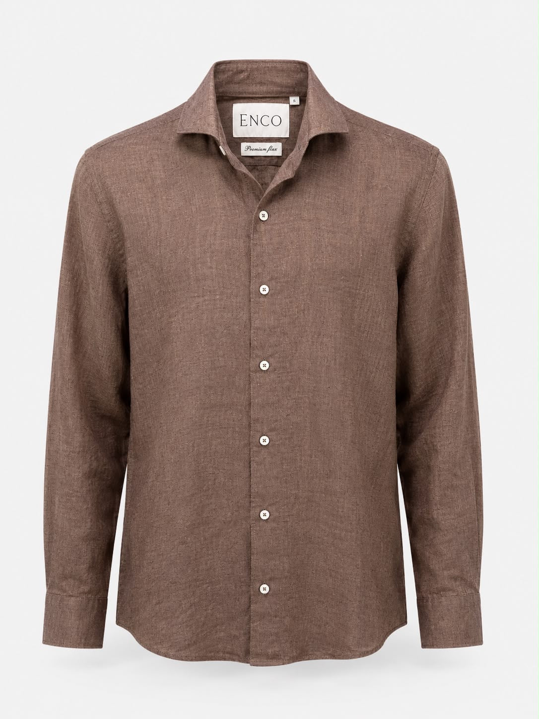 Raw Umber Cut Away Collar Long Sleeve Linen Shirt