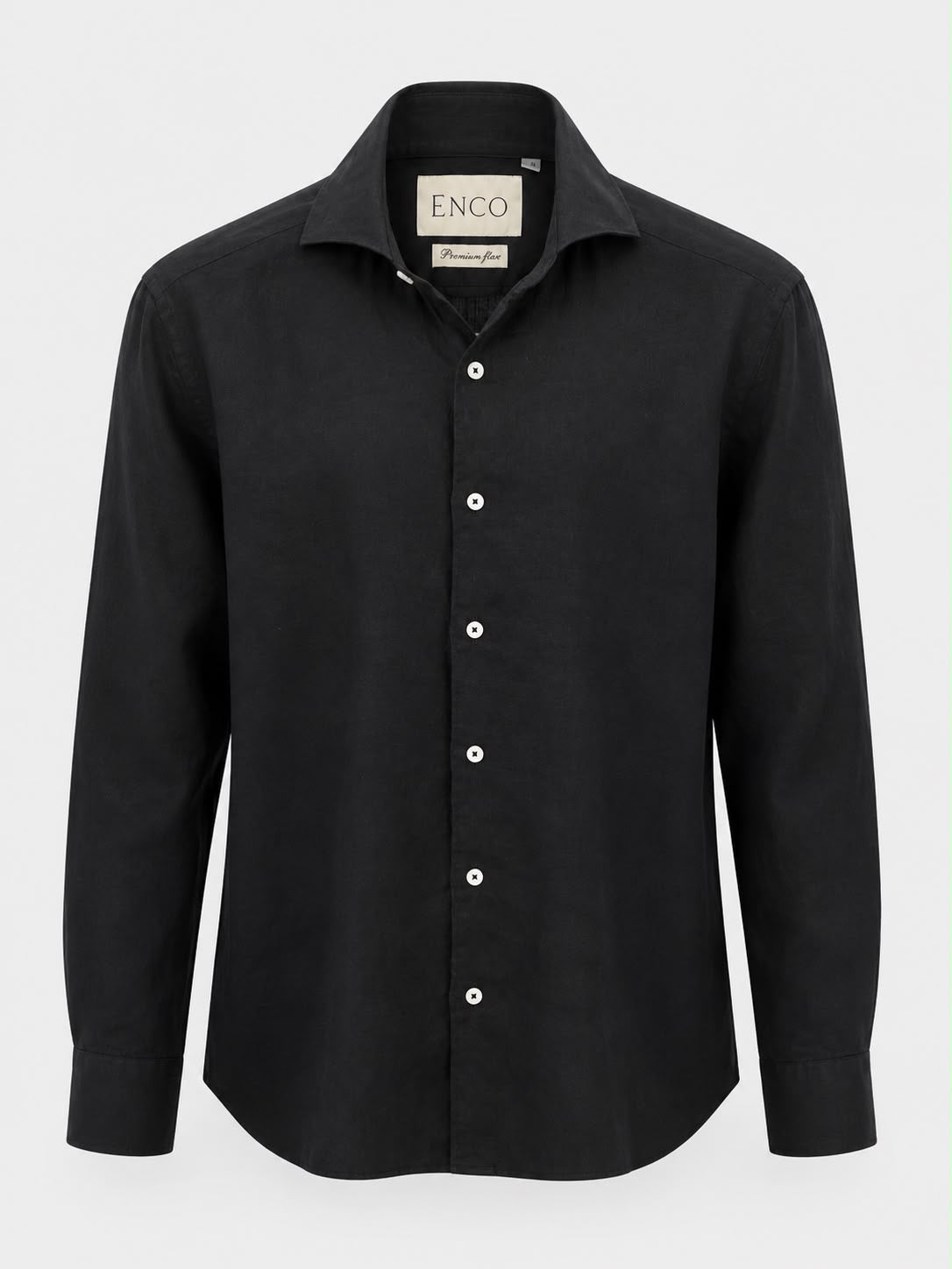 Black Cut Away Collar Collar Long Sleeve Linen Shirt