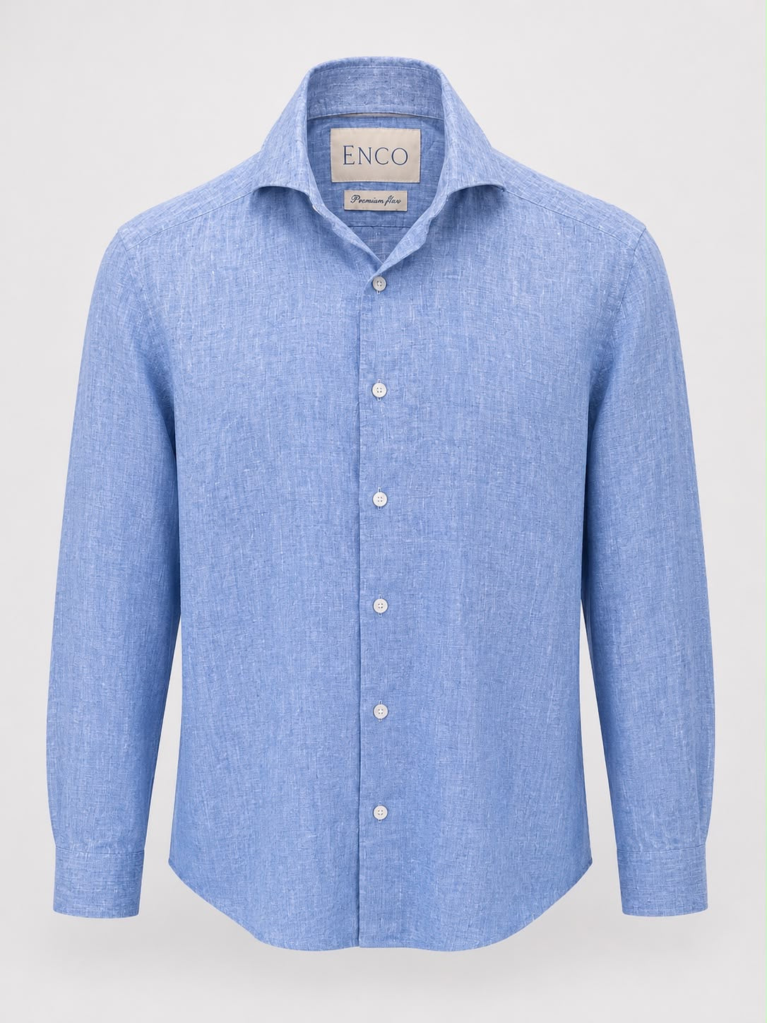 Gulf Blue Cut Away Collar Long Sleeve Linen Shirt