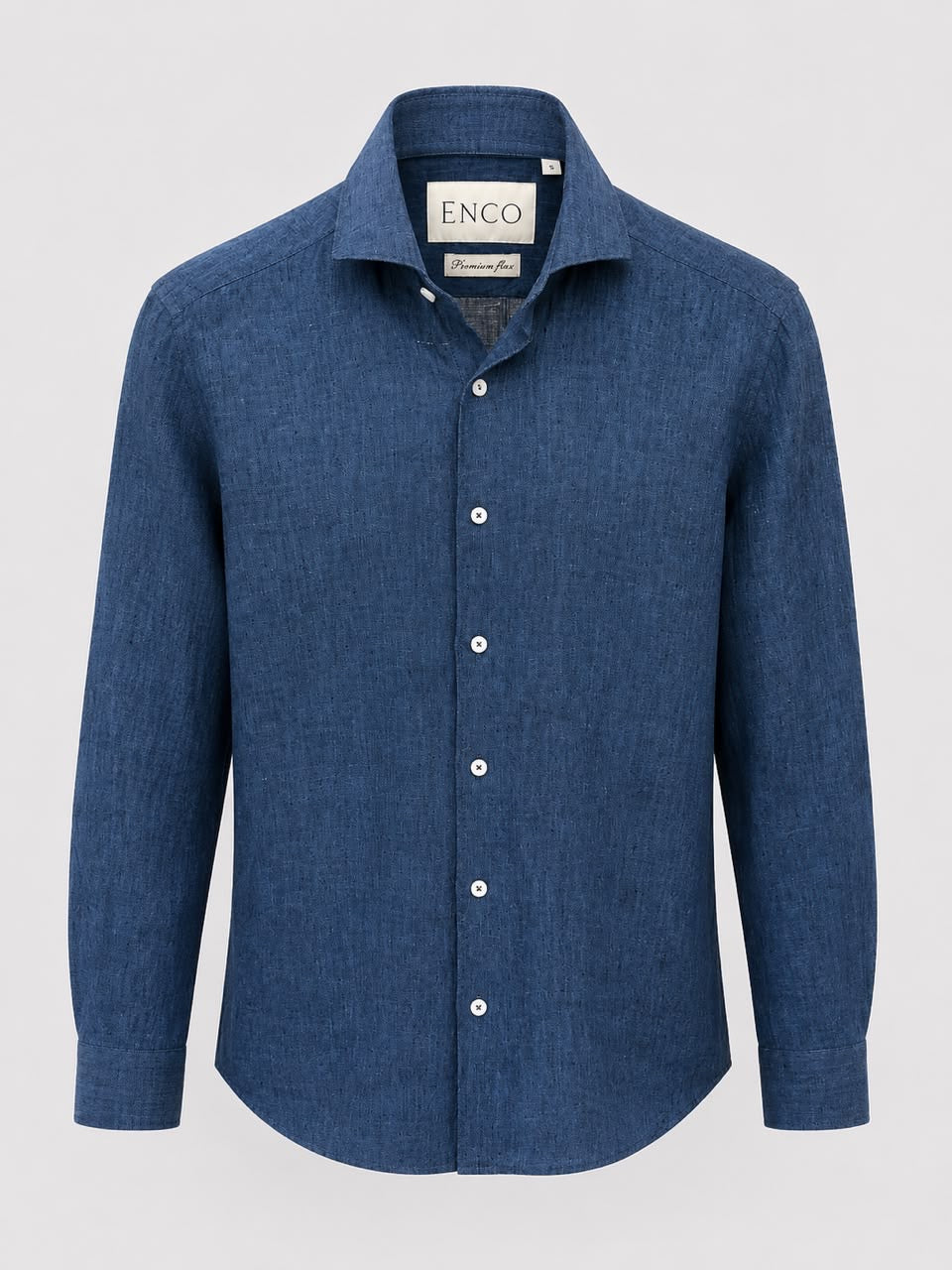 Navy Cut Away Collar Long Sleeve Linen Shirt