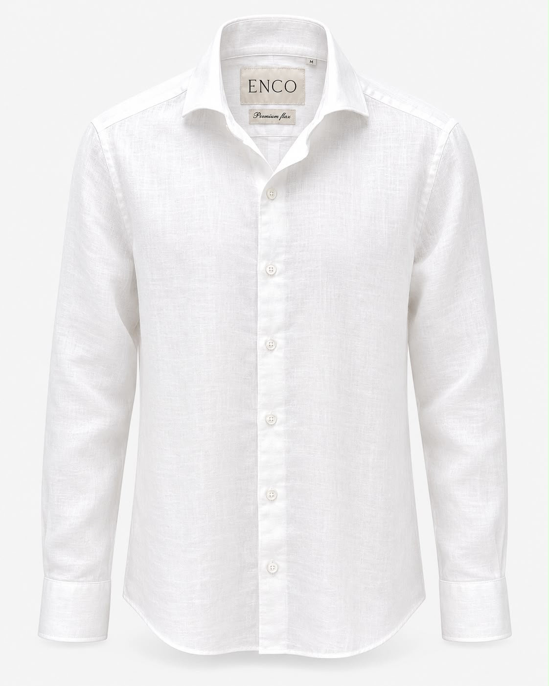 White Cut Away Collar Long Sleeve Linen Shirt