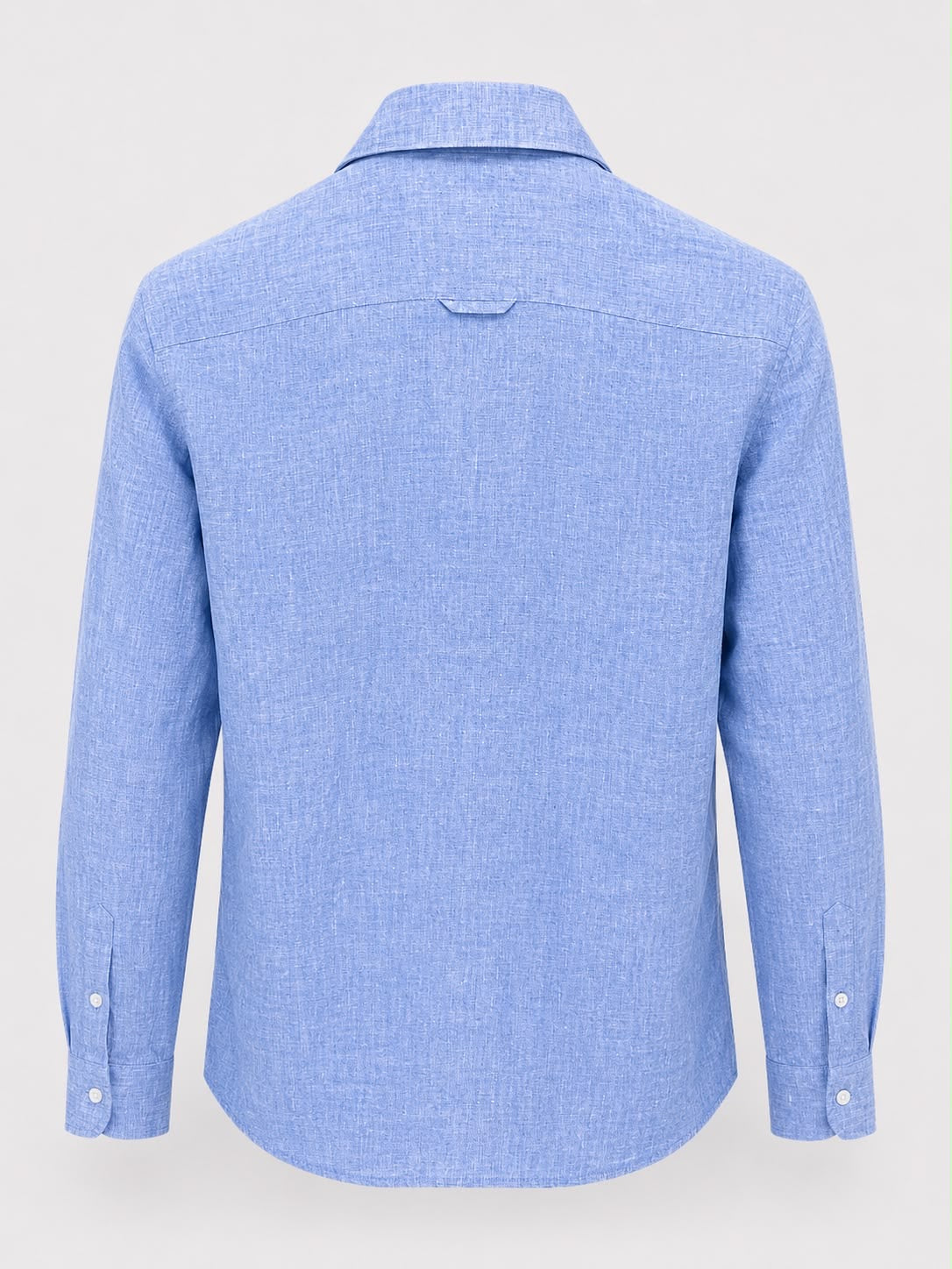 Gulf Blue Cut Away Collar Long Sleeve Linen Shirt