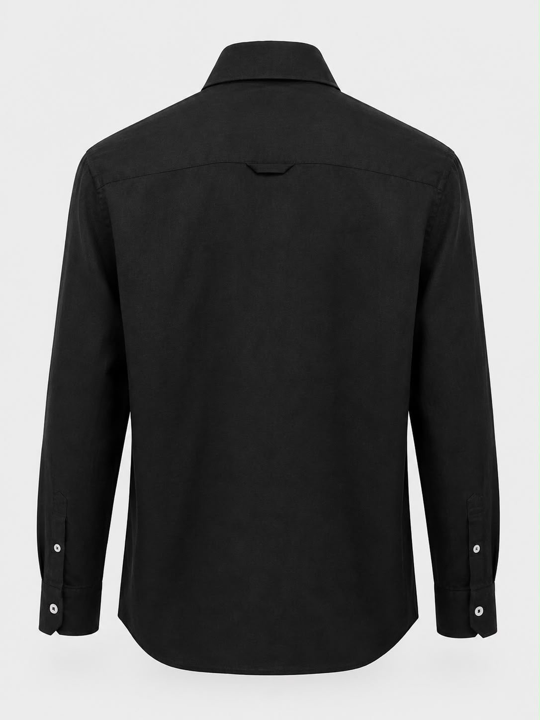 Black Cut Away Collar Collar Long Sleeve Linen Shirt