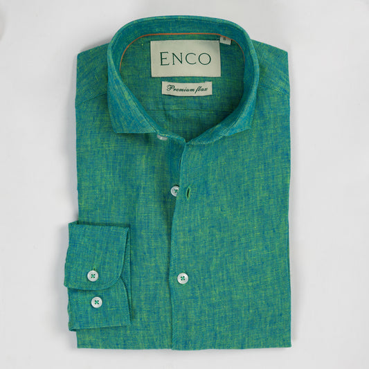 Golden Teal Long Sleeve Linen Shirt