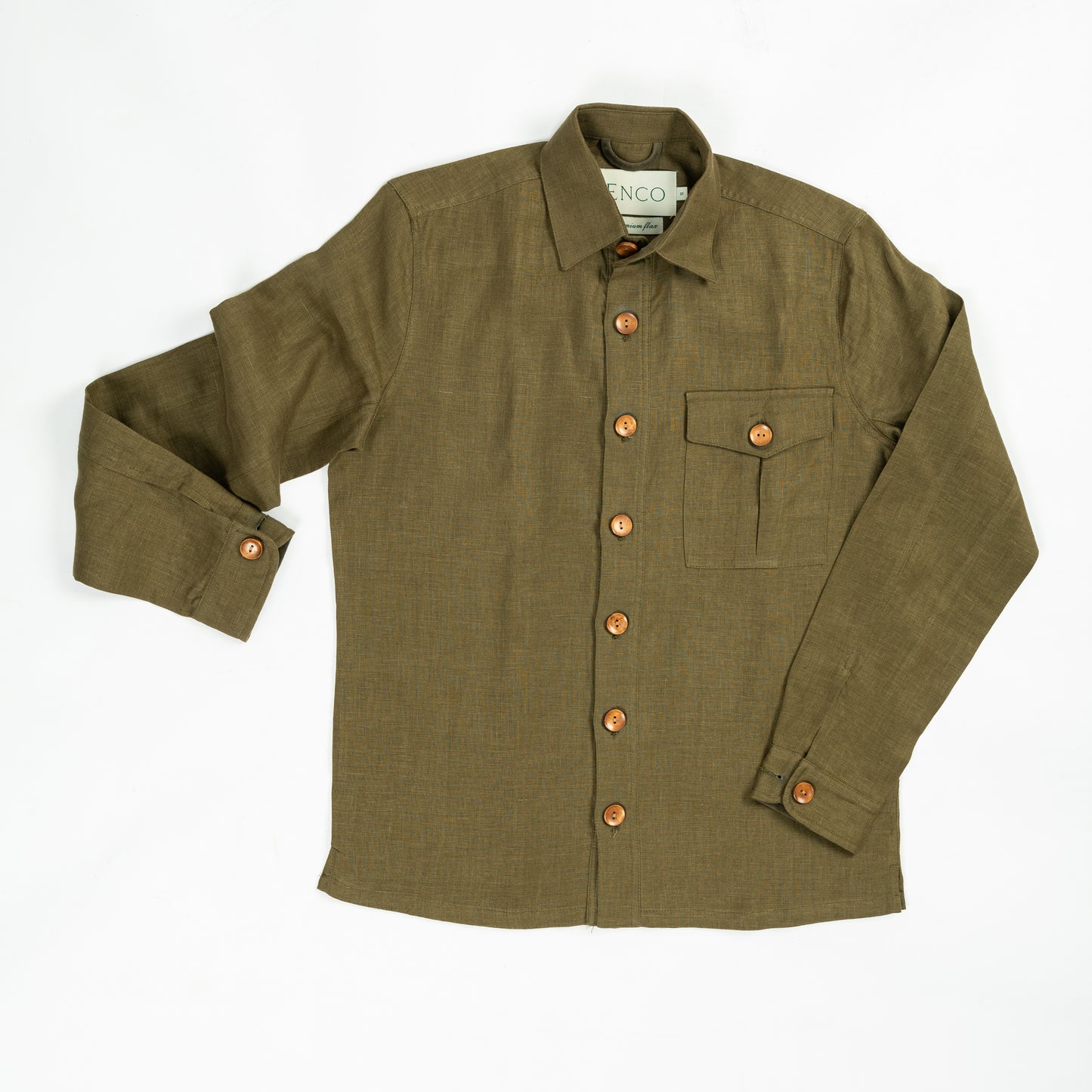 Brownish Green Linen Overshirt