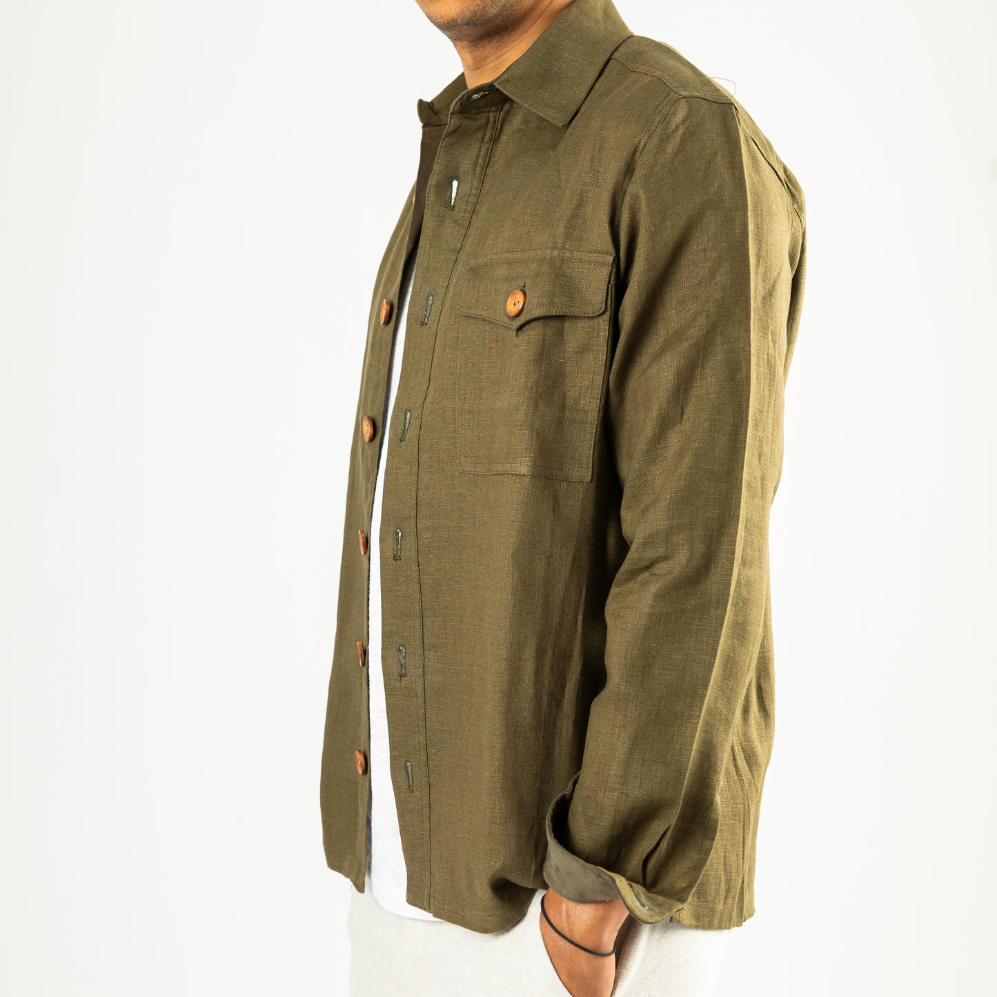 Brownish Green Linen Overshirt