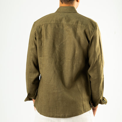 Brownish Green Linen Overshirt