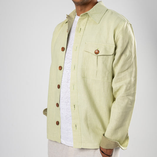 Olive Green Linen Overshirt