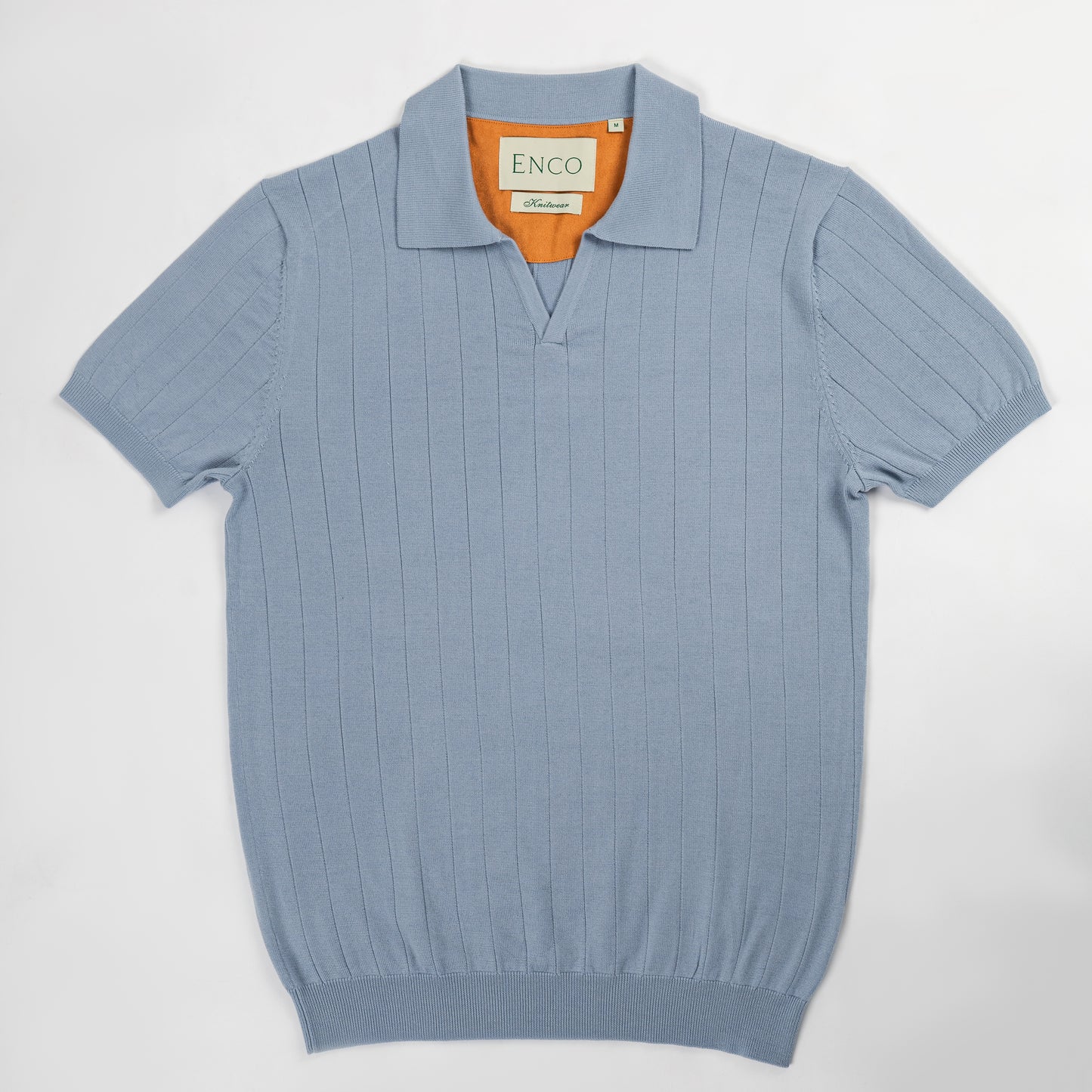 Stone Blue Merino wool V-Neck Poloshirt