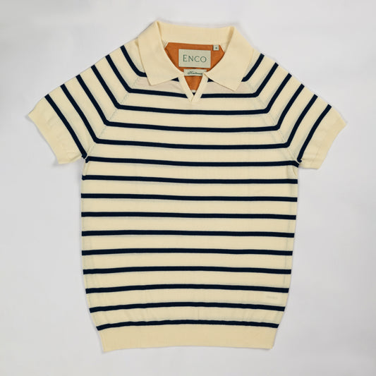 Striped Merino wool V-Neck Poloshirt