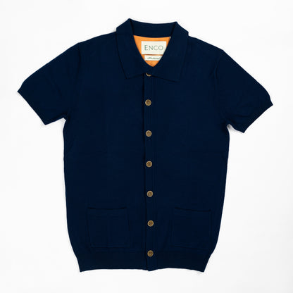 Navy Short Sleeve Merino Wool Shirt