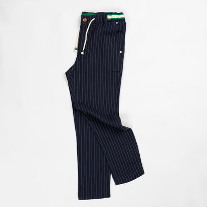 Navy Striped Linen Casual Pants