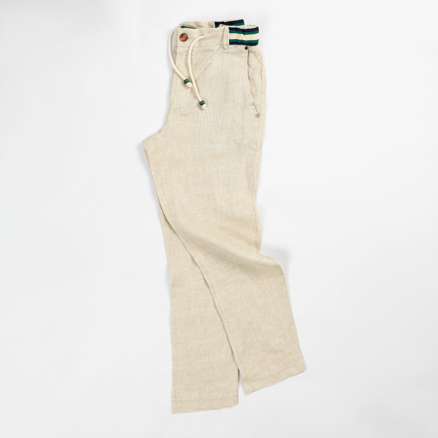 Beige Linen Herring Bones Casual Pants