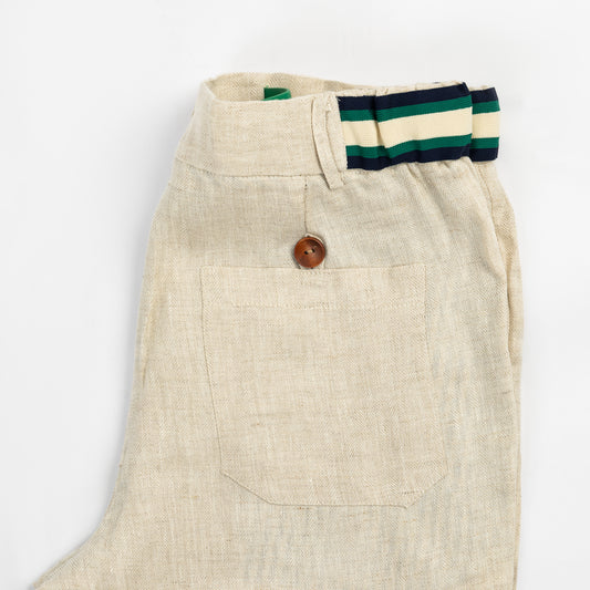 Beige Linen Herring Bones Casual Pants