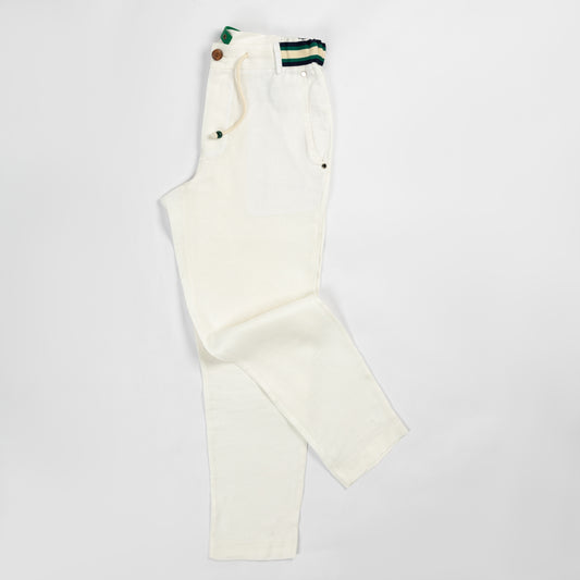 White Linen Herring Bones Casual Pants