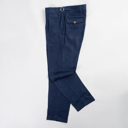 Navy Linen Buckle pants