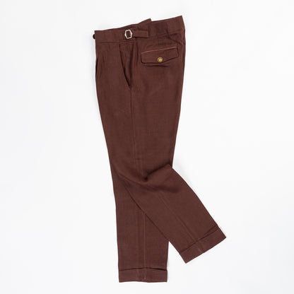 Maroon Linen Buckle Pants