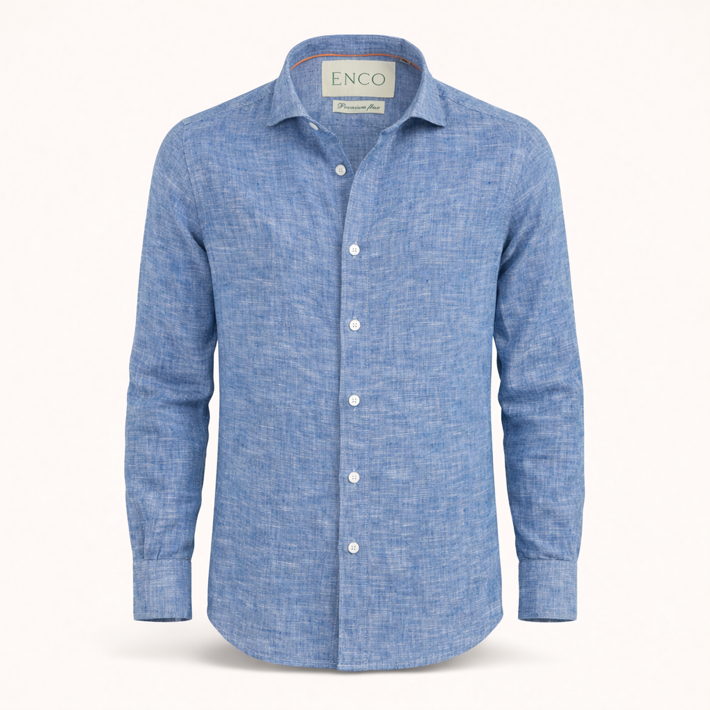 Ocean Blue Long Sleeve Linen Shirt
